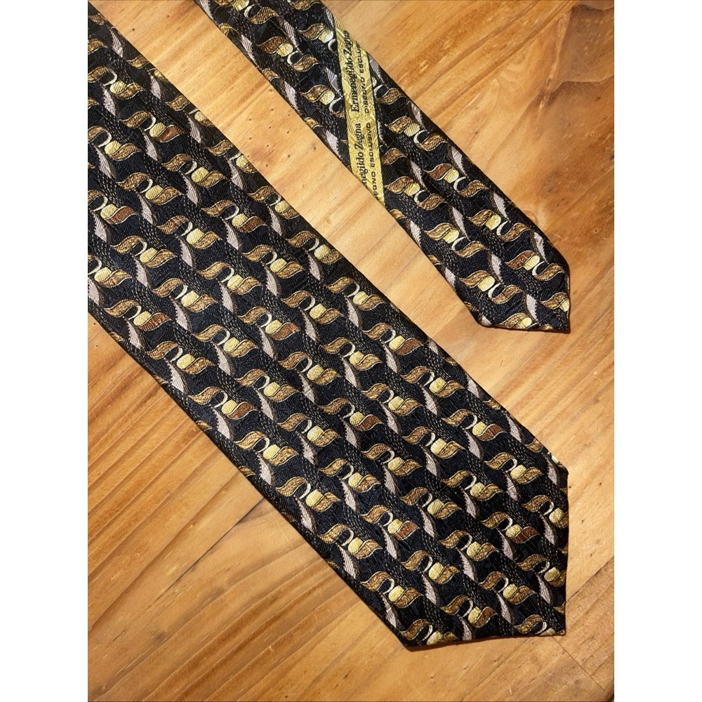 Ermenegildo Zegna Neck Tie Men Black Gold Exclusive Geometric Wedding Business